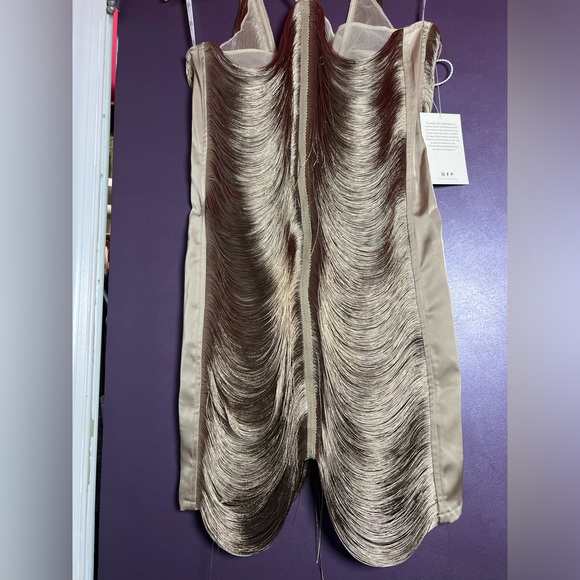 Halterneck Fringe Mini Dress In Olive — Large - Picture 3 of 9